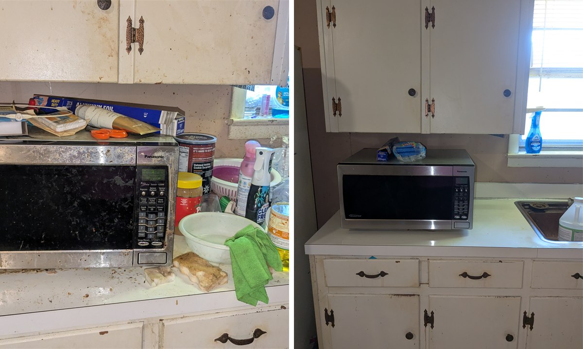 Kitchen cabinet and counter cleanup before and after